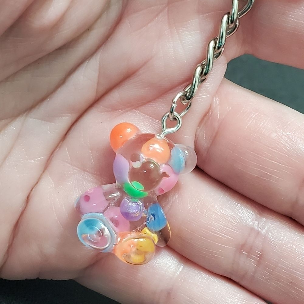 Fun gummy bear keychain silver tone colorful